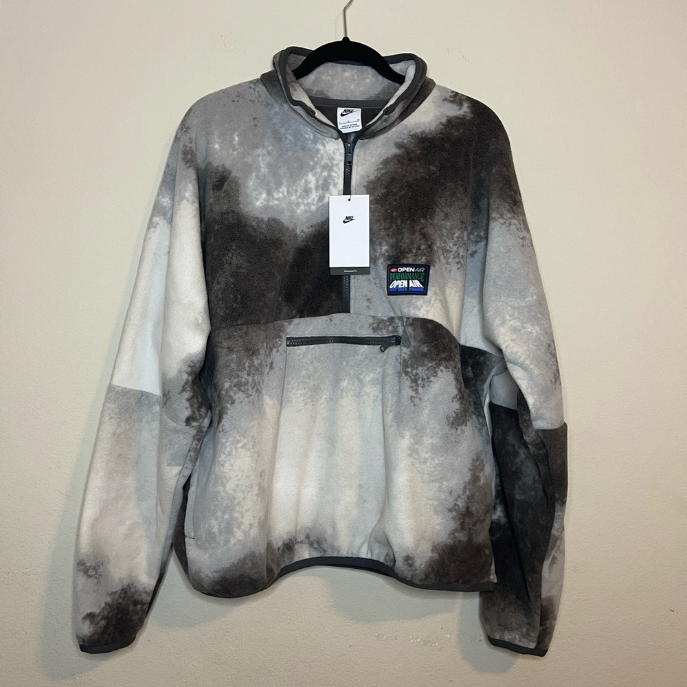Nike Black and Gray Tie-Dye Fleece Pullover